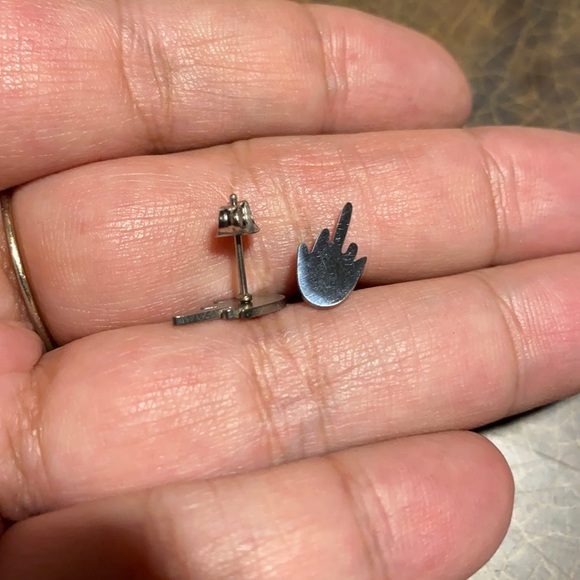 Middle finger up F you F U earrings studs pierced surgical steel piercing NEW - Picture 9 of 9